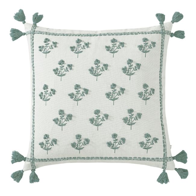 Green Block Print Floral Throw Pillow, Green, 20" x 20", Square, 1 Pillow